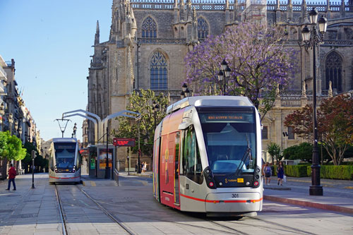 Seville CAF Urbos Tram 301 - www. www.simplonpc.co.uk.co.uk - Photo: ©Ian Boyle 17th May 2016