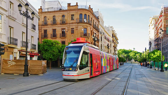 Seville CAF Urbos Tram 301 - www. www.simplonpc.co.uk.co.uk - Photo: ©Ian Boyle 17th May 2016