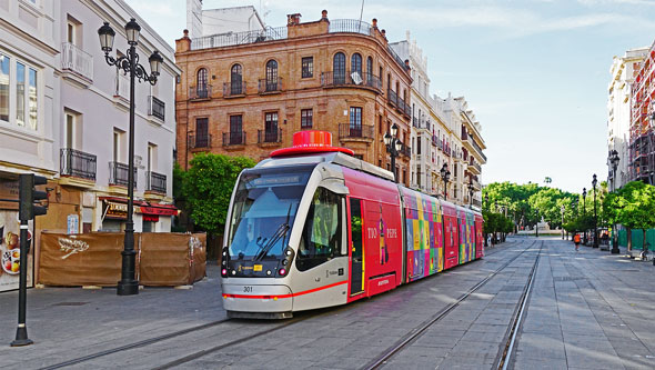 Seville CAF Urbos Tram 301 - www. www.simplonpc.co.uk.co.uk - Photo: ©Ian Boyle 17th May 2016