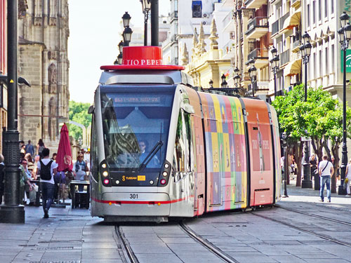 Seville CAF Urbos Tram 301 - www. www.simplonpc.co.uk.co.uk - Photo: ©Ian Boyle 17th May 2016