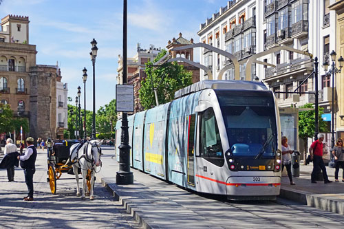 Seville CAF Urbos Tram 303 - www.simplonpc.co.uk - Photo: ©Ian Boyle 17th May 2016