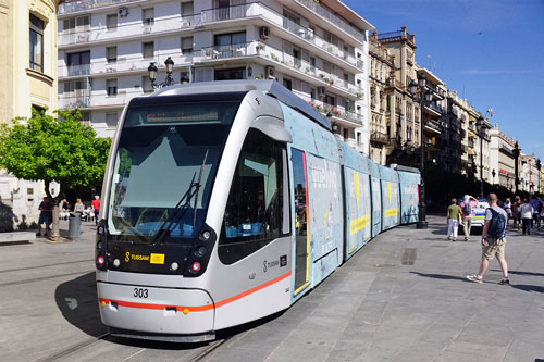 Seville CAF Urbos Tram 303 - www.simplonpc.co.uk - Photo: ©Ian Boyle 17th May 2016