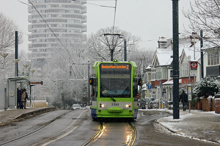 Croydon Tramlink in the Snow - Photo:  Ian Boyle, 6th January 2010